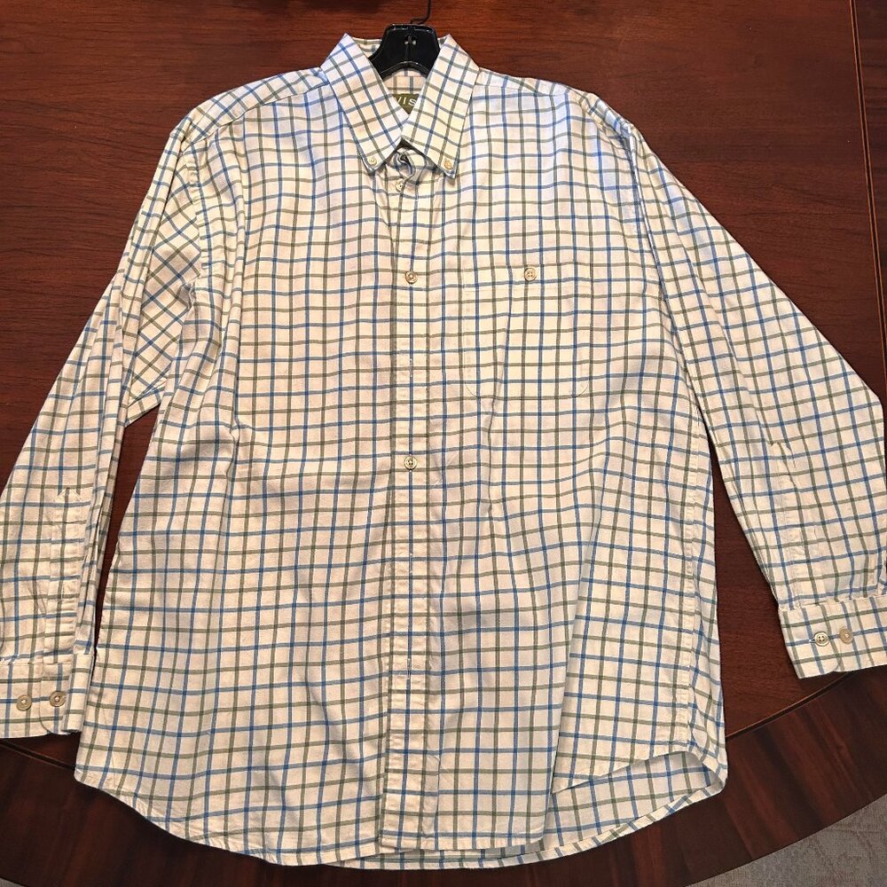 Orvis Mens Long Sleeve Button Down sz L off whirw/blue/green sz L